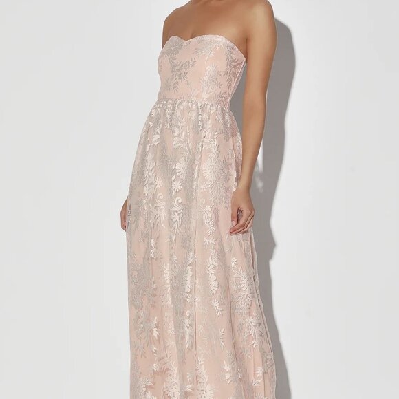 NWT Lulus Love Will Find A Way Peach Lace Strapless Maxi Dress - Picture 3 of 8